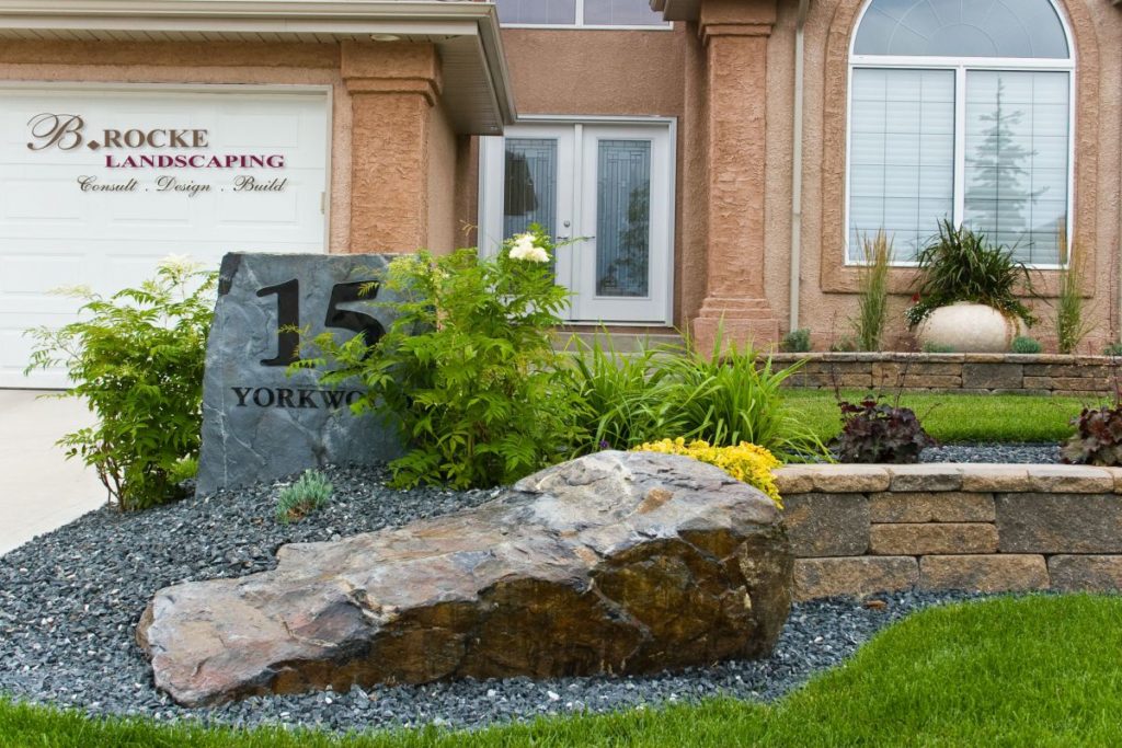 Granite Address Boulder | B. Rocke Landscaping | Winnipeg, Manitoba