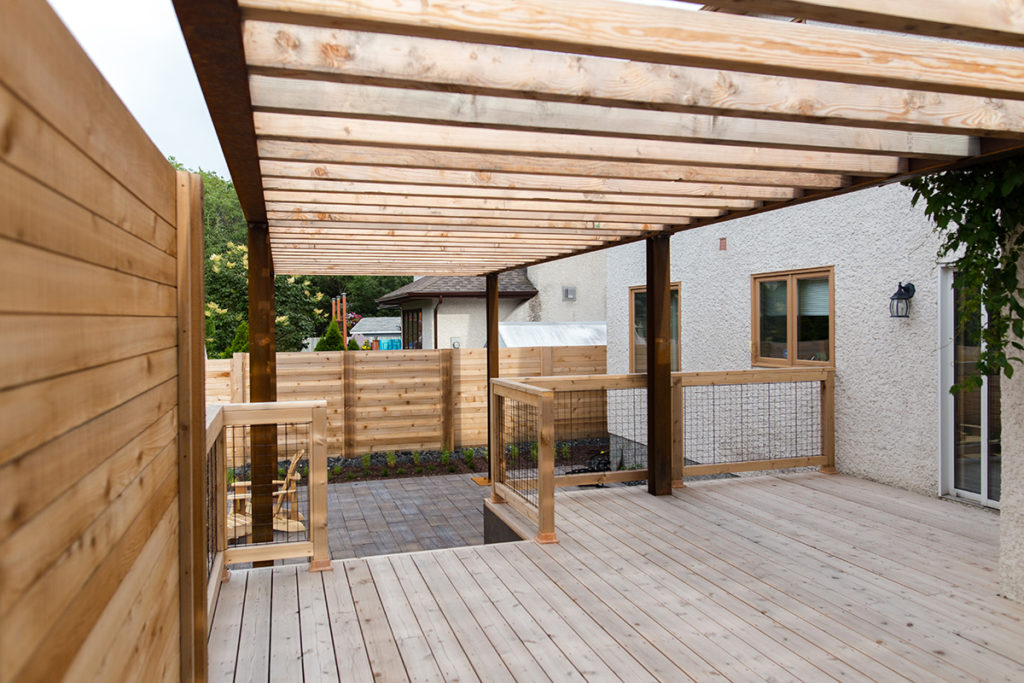 Custom Steel Fir Beam Pergola | B. Rocke Landscaping | Winnipeg, Manitoba