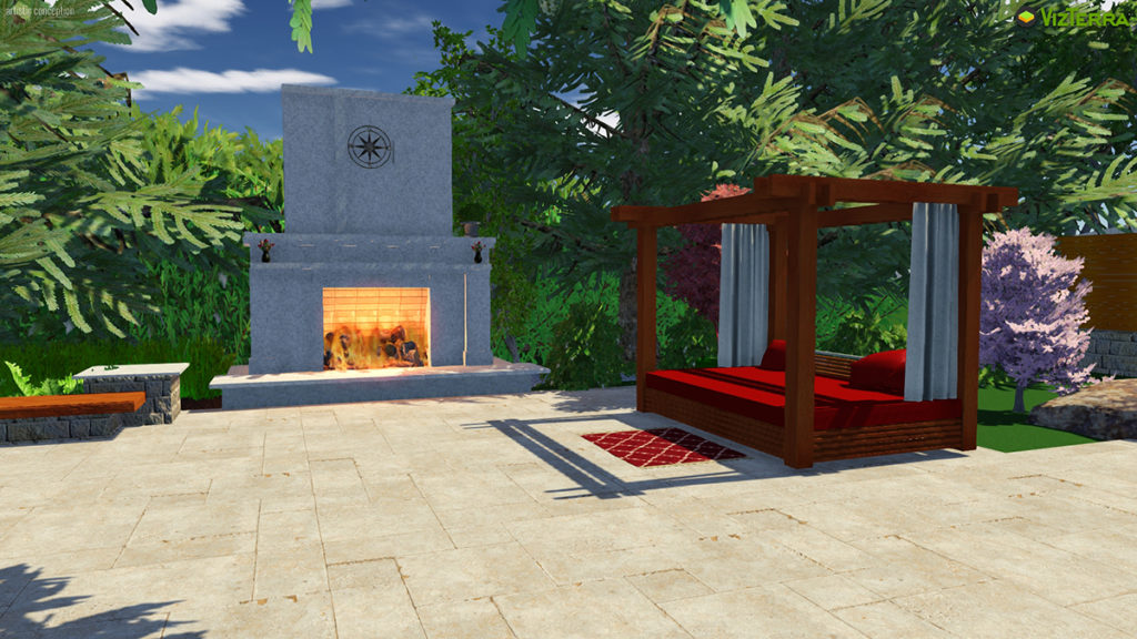 Virtual Tyndall Stone Fireplace, Daybed | B. Rocke Landscaping | Winnipeg, Manitoba